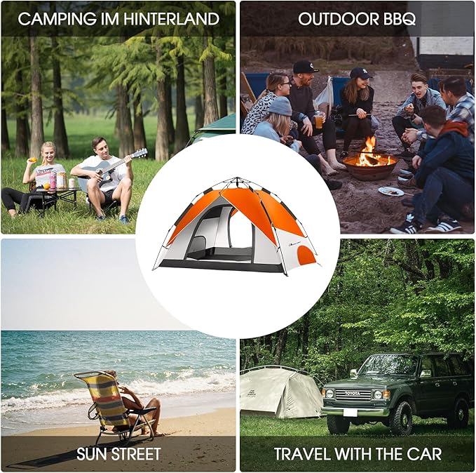 MOON LENCE Instant Pop Up Tent for 3-4 Person - Automatic Portable, Windproof for Camping, Hiking, Mountaineering