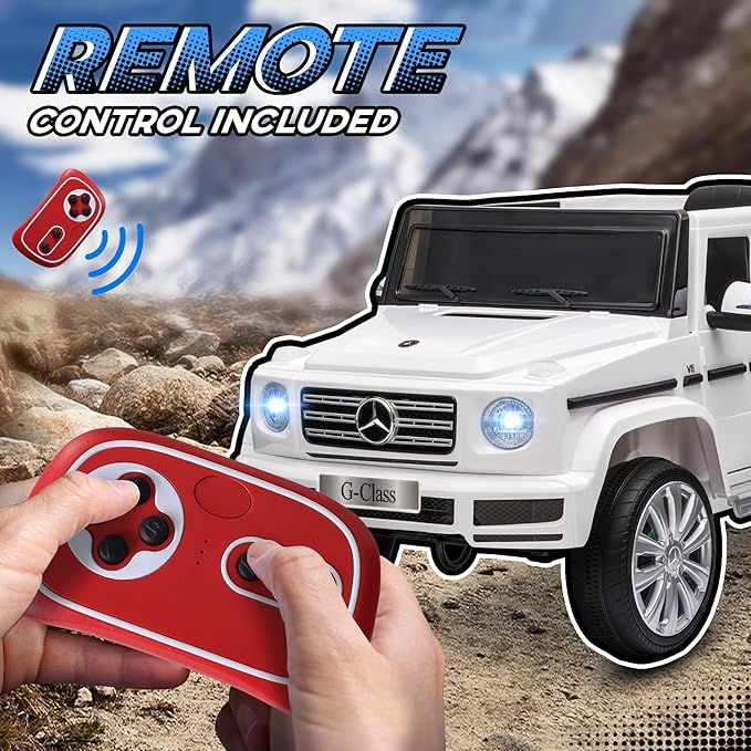 Aosom 12V Kids Electric Car, Mercedes Benz G500 Licensed Battery Powered Ride on Truck for Kids with Remote Control, Headlights, Music, Suspension & Storage for Boys and Girls, White