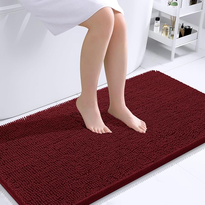 OLANLY Bathroom Runner Rugs 44x24, Soft Absorbent Chenille Bath Rugs, Rubber