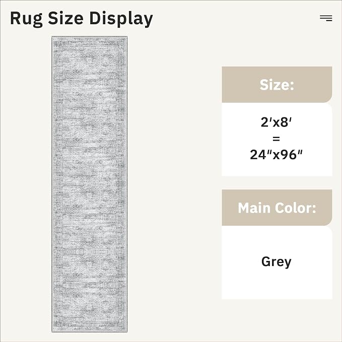 Soalmost Runner Rug 2'x8' Washable Non-Slip Runner Rugs