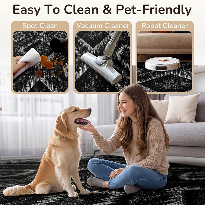 BESTSWEETIE Area Rug 2x10 Rug Machine Washable Non-Slip Low Pile Print Pattern