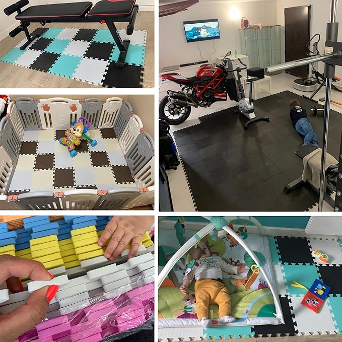 MQIAOHAM® 25 Pieces Puzzle Play Mats, Soft Baby Play Mat, Kids Interlocking Foam Floor Tiles, Toddlers Carpet Playmats G301025-107110112