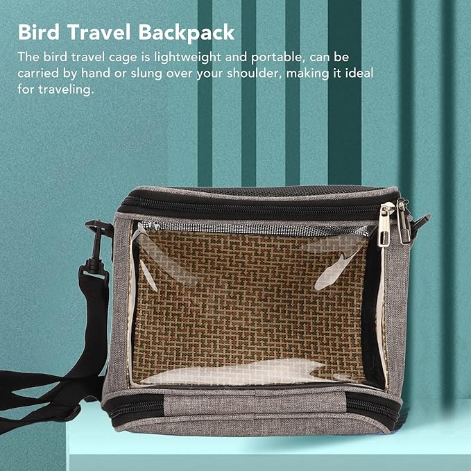FLEXMAN Bird Carrier Bag, Portable Small Bird Travel Cage, Transparent Lightweight Breathable, Two Way Zipper Parrot Travel Cage with Side Pockets for Parrots, Birds, Hamsters, Small Lizards (Grey)