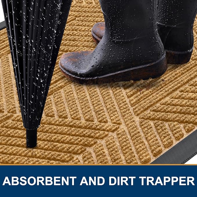 Smiry Front Door Mat Outside Entrance, Heavy Duty Sturdy Natural Rubber Doormat