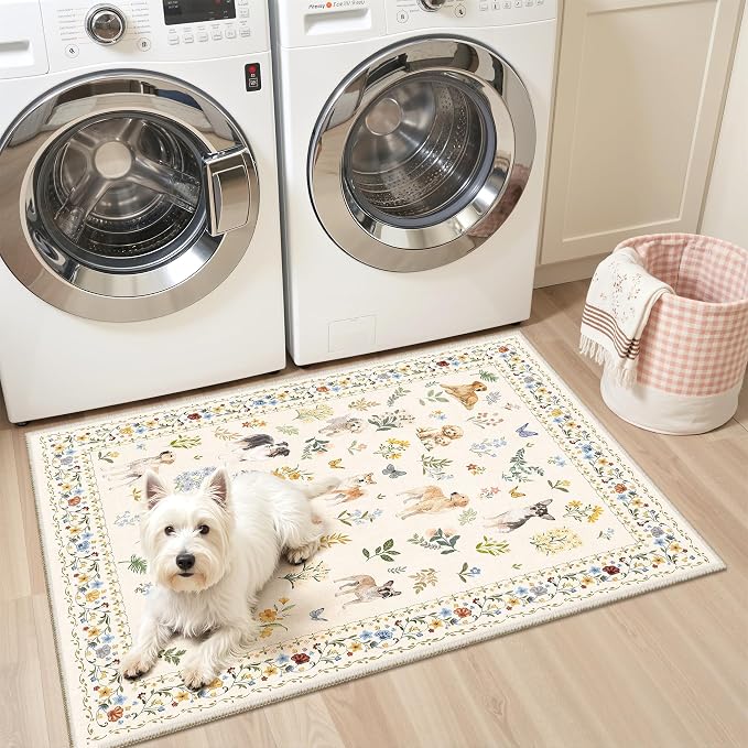 Soalmost 2x3 Dog Rugs for Entryway, Machine Washable Door Mat Animal Floral