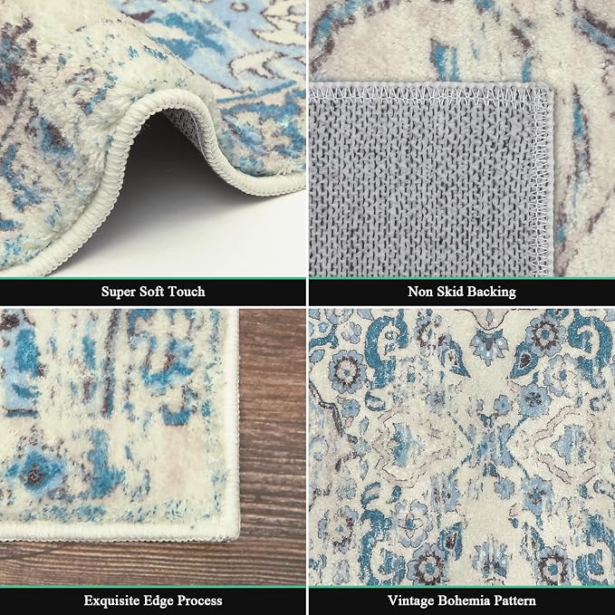 HEBE Hallway Runner Rug 2'x6' Washable Vintage Distressed Area Rugs Non Slip