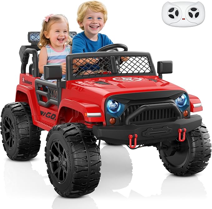 ANPABO 24V 2 Seater Ride On Car for Kids w/EVA Tires, 4X200W Motors, 4 Shock Absorbers, 2.4G Remote Control, Bluetooth Radio, LED Headlights & Searchlights, Electric Car for Kids Ages 3-8,Bright red