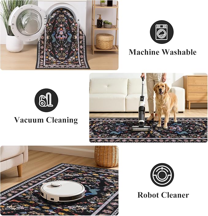 HEBE Washable Hallway Runner Rug 2'x 6' Non Slip Kitchen Rugs Runner, Low Pile