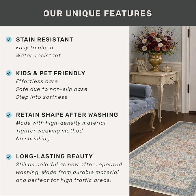 Red Blue Cream Vintage 2x6 Hallway Runner Rug