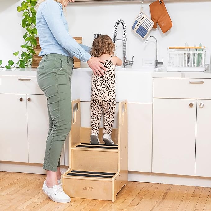 ECR4Kids Reach-Up Step Stool with Handles, Kids Furniture, Natural