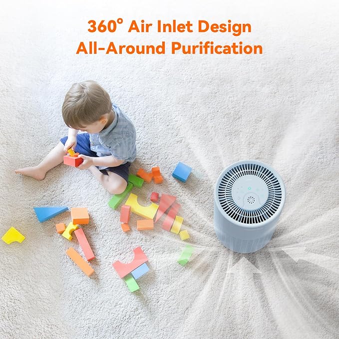 AIRROMI Air Purifier for Bedroom with HEPA 3-in-1 Filter, Pet Air Purifier for Home Cat Pee Smell, Covers Upto 990 Ft², Quiet 360° intake Air Cleaner for pet hair,allergies,Dust,Smoke A2001 Blue