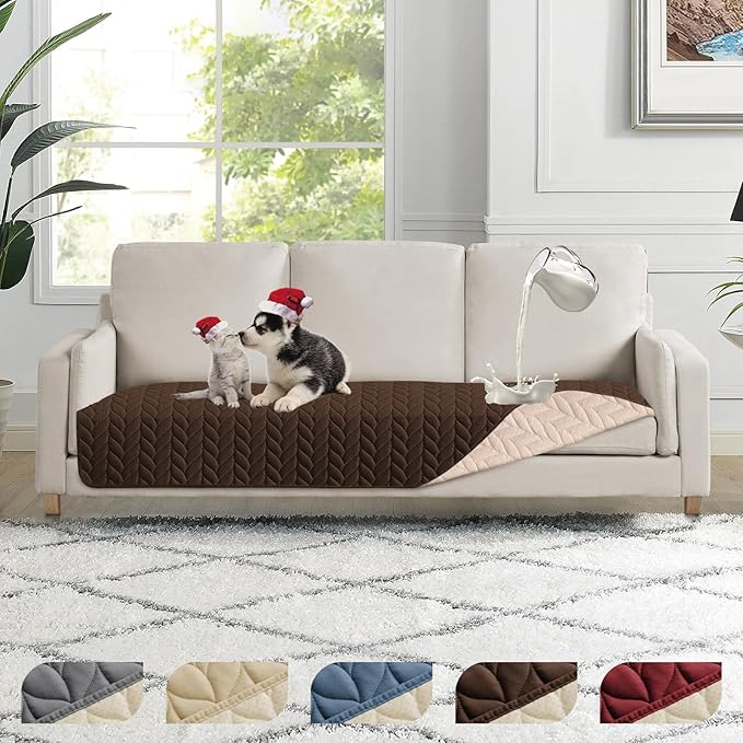 100% Waterproof Dog Bed Cover, 30x70inch Brown Sofa Cover Anti-Slip, Reusable Changing Pad, Washable Camping Mat for Pets/Kids/Adult/Dog/Cat,Geometric Embroidery Blanket 2024 New