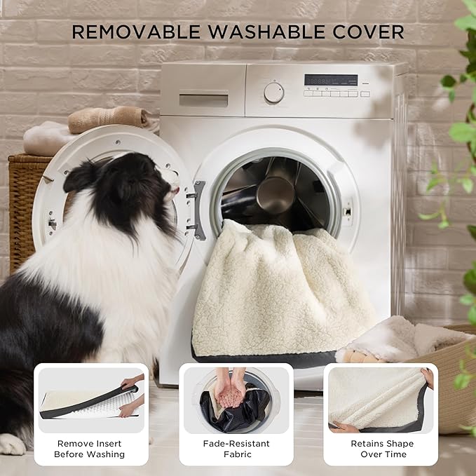 Bedsure Large Dog Bed for Crate - Comfy Flat Pet Beds with Removable Washable Cover, Orthopedic Egg Crate Foam Crate Mat, Suitable for Pet Up to 50 lbs