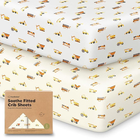 KeaBabies 2-Pack Organic Crib Sheets for Boys, Girls - 52x28 Fitted Crib Mattress Sheet Neutral, Breathable Jersey Cotton Cover for Baby Bed, Toddler Mattress, Soft & Cute Prints (Construction)