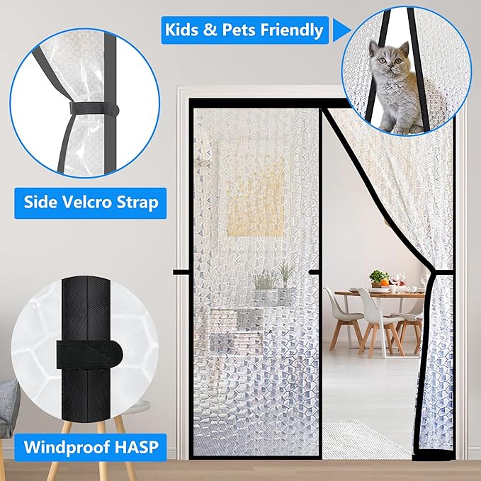 RELIANCER Magnetic Thermal Insulated Door Curtain,Waterproof EVA Door Cover,Fit Doors Size Up to 60"x96",Temperature Protection Insulated Doorway Curtain Partition,Patio Self-Closing Doors Net Screen