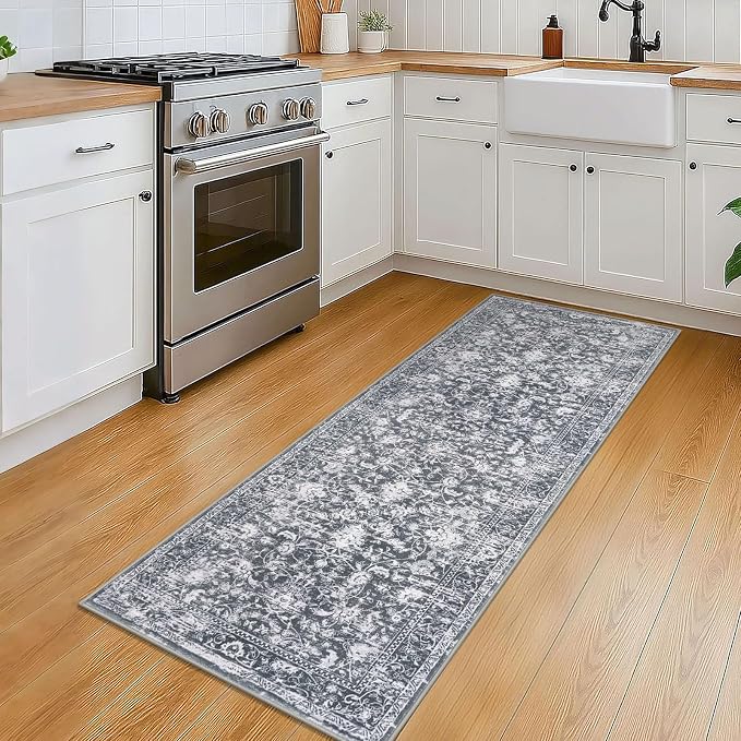 KILOCOCO Hallway Runner 2x5 Kitchen Runner Rug Printed Vintage Floral Washable