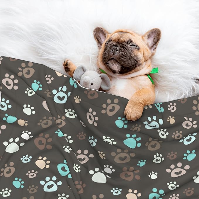 Paw Blanket for Dog Cat - Love Heart Paws Throw Blanket 23x16 Brown Pet Blanket for Couch Sofa Bed
