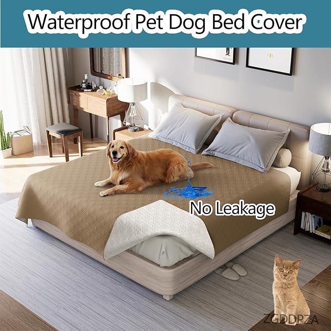Dog Bed Cover Waterproof Microfiber Quilted Mattress Cover Pet Mat Silicon Non Slip 9 Size Furniture Protectors for Bed Sofa Couch (208 x 208 cm/82 x 82 in,Taupe)