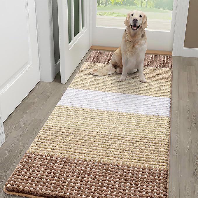 Kitinjoy Indoor Outdoor Door Mat, 59x24 Non-Slip Absorbent Dirt Trapper