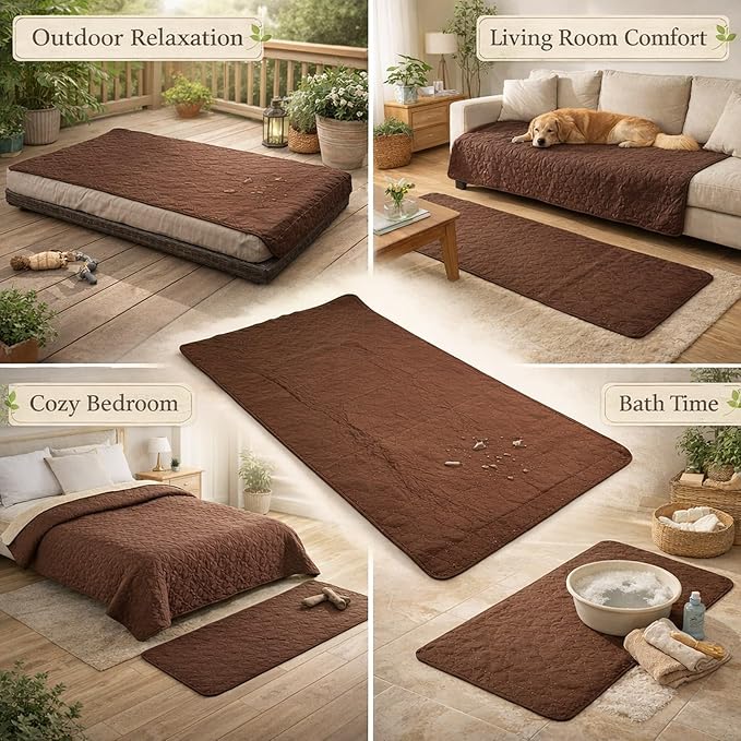 Waterproof Dog Bed Cover 52x82in Brown, Slip & Washable Sofa Protector - Furniture Guard Against Pet Accidents, Non - Slip Bottom for Dogs & Cats (30x70in/ 76.2x177.8cm)