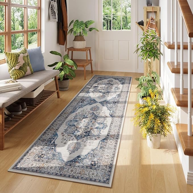 Rugcomf Vintage Medallion Kitchen Rugs Non Slip Washable 2'7"x8'