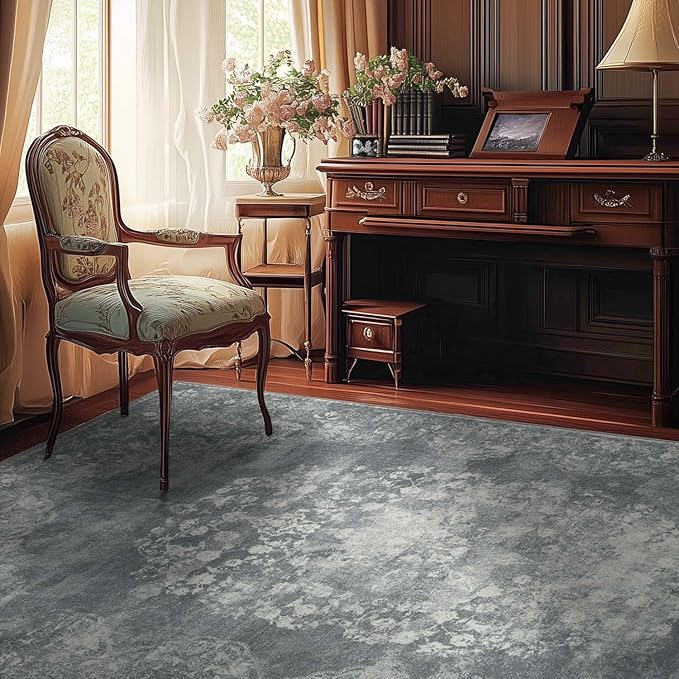 jinchan Vintage Floral 4x6 Area Rugs - Machine Washable Distressed Design Soft Ultra-Thin Low-Pile Non-Slip Carpet for Entryway Kitchen Bedroom Nursery Living Room Dining Room (4x6ft,Grey)