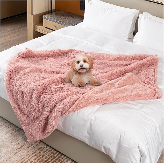 Waterproof Dog Blanket Pink Fluffy Long Faux Fur Pet Throw Blankets 28x20in for Couch Love Bed Cover Washable(Pink,XS)