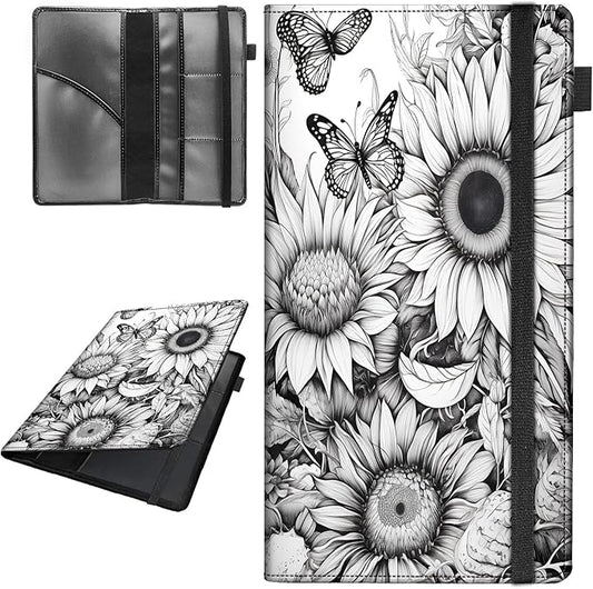 Car Registration and Insurance Holder,Leather Vehicle Glove Box Organizer Wallet for Document,Perfect for any Car,Truck,Motorcycle,Driver License,Trailer or Boat,Men & Women,Butterfly and Sunflower