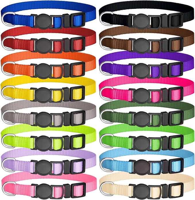 16 PCS Puppy Collars for Small Puppies, Safety Buckle Puppy Collars for Litter Nylon Adjustable Whelping Collar Pet Supplies,Stuff,Accessories(M)