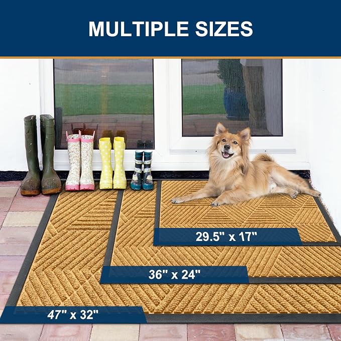 Smiry Front Door Mat Outside Entrance, Heavy Duty Sturdy Natural Rubber Doormat