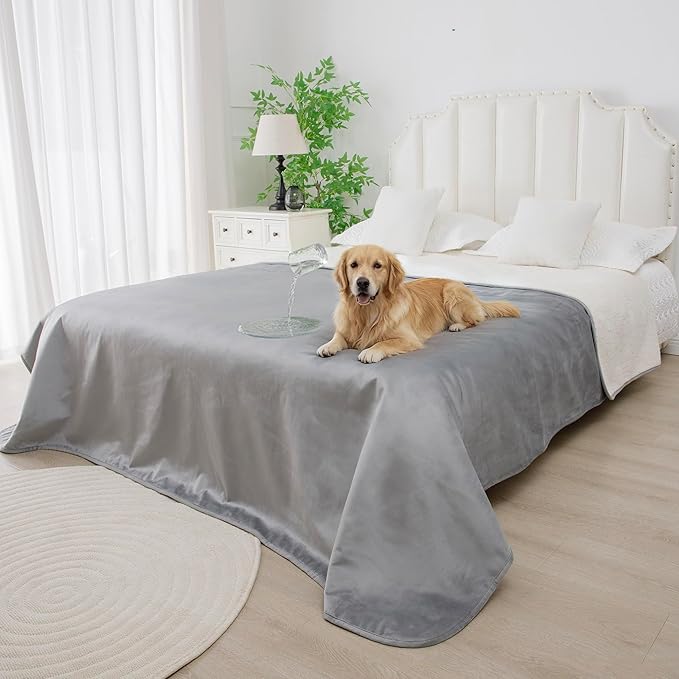 Waterproof Blanket for Bed, Leak Proof Dog Couch Sherpa Throw Blankets Reversible Pet Sofa Furniture Protector Machine Washable-86 x120,Grey
