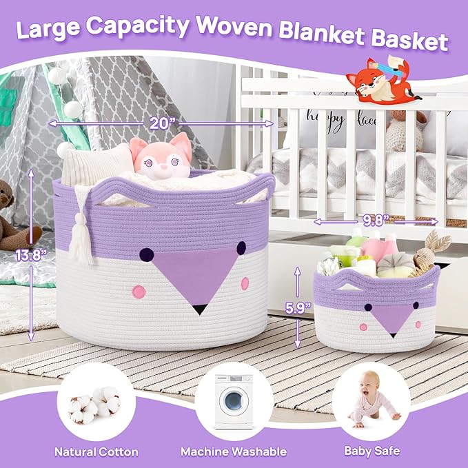 Large Baby Basket Toy Storage 3 Pack, (20"x13.8") Woven Baby Laundry Basket, Stuffed Animal Storage.