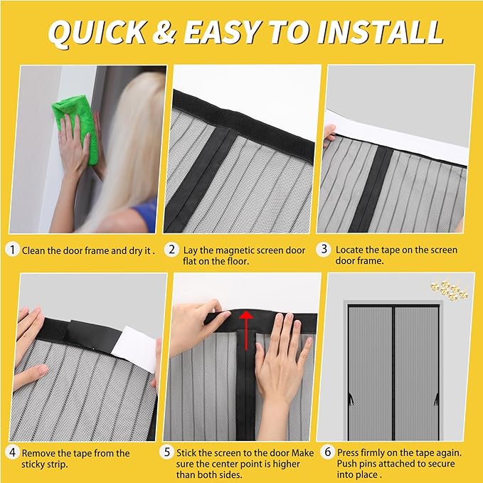 Magnetic Screen Door for 48 x 80 Inch French Door, Screen Itself Size: 50" x 81", Glass Sliding Door Heavy Duty Screen Door Mesh Curtain Keeps Bugs Out for Patio, Sliding Or Large Door
