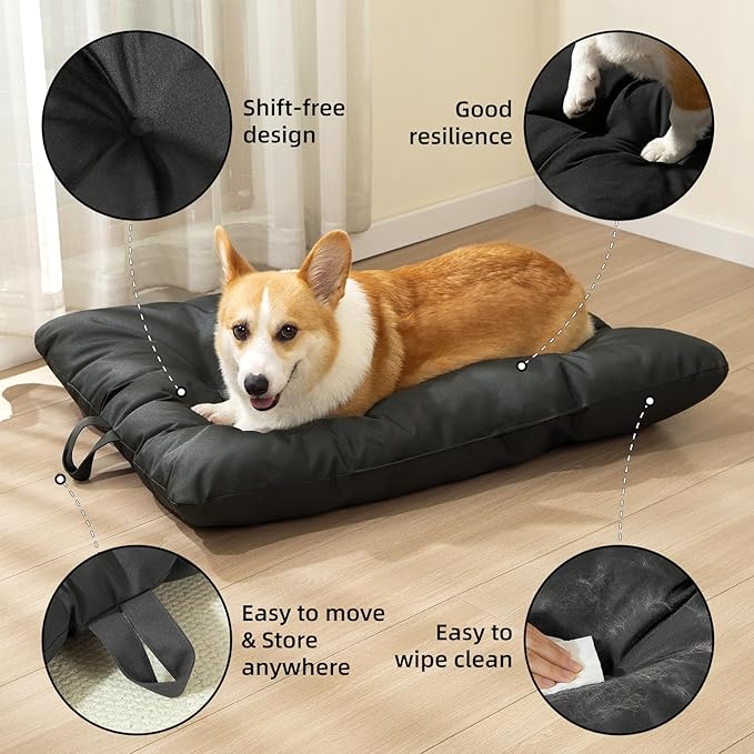 Chew Resistant Dog Bed for Large Dogs - Durable 41" x27 Kennel Pad with Soft Plush Filling, Machine Washable Crate Mat for Aggressive Chewers, Indoor Outdoor Pet Bed, Black