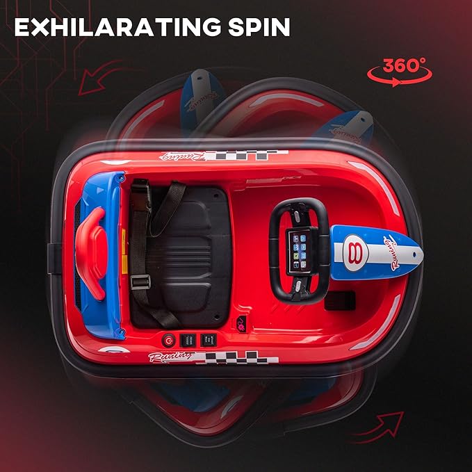 Aosom Toddler Bumper Car, 360° Rotation 6V Kids Electric Ride on Bumper Car with EVA Bumper Edges, Twins Motor, Songs, Horn, LED Lights, Safety Belt for 18-48 Months, Red