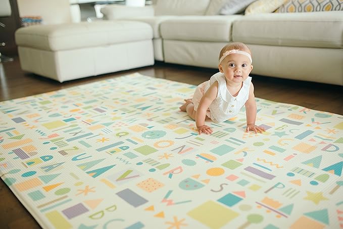 Baby Care Play Mat (Large, Sea Petals - Green) Original One-Piece Reversible Rollable Waterproof Play Mat for Infants, Babies, Toddler, and Kids