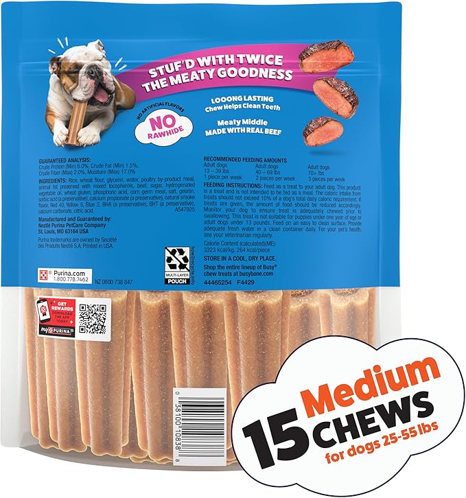 Busy Purina Stuf’d Medium Long Lasting Dog Chews - 15 ct. Pouch (Pack of 2)
