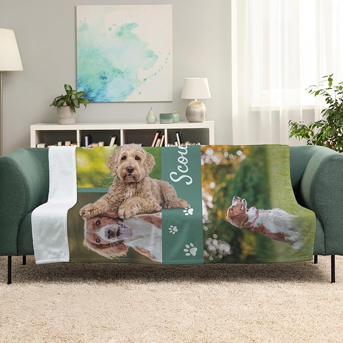 Prints Next Day – Custom 50" x 60" Plush Pet Lightweight Blanket with Multi-Photo Upload - Personalized with Pet Lightweight's Name - Gift for Dog or Cat Owners - Printed in America