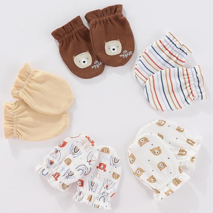 Newborn Baby Boy Girl Caps Mittens Socks Set Cotton Baby Essentials Accessories (Hats+Gloves+Socks)