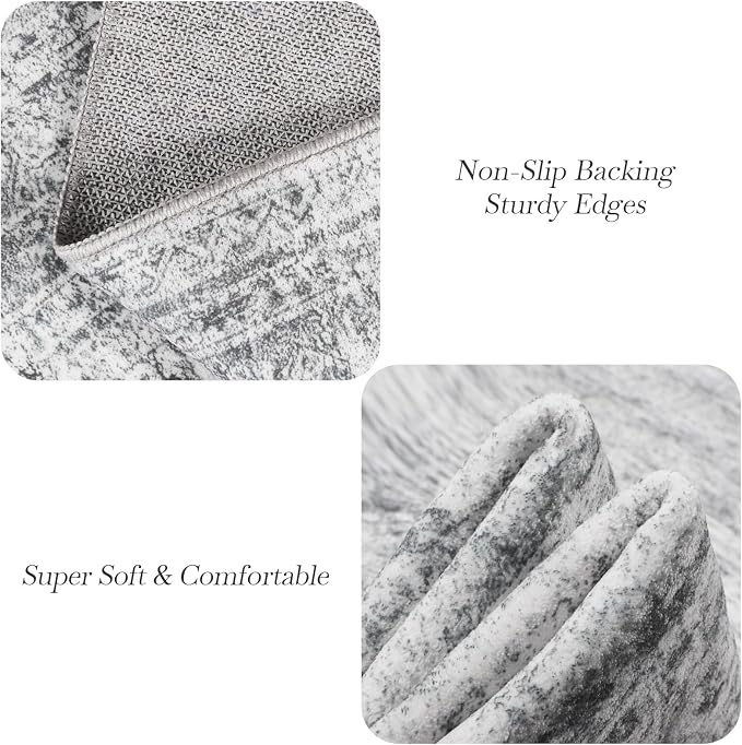 Soalmost 6x6 Grey Round Rug 6ft Living Room Circle Rug Gray Vintage Round Area