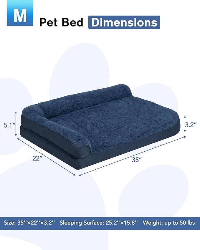 35'' x 22'' x 3.2'' L-Shaped Orthopedic Dog Beds, Medium Dogs Bed with Removable Cover and Nonskid Bottom, Navy Blue