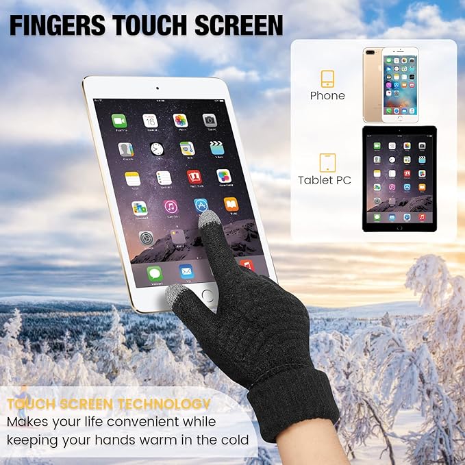 Geyoga 2 Pairs Women's Winter Touch Screen Gloves Soft Warm Fleece Lined Knit Elastic Cuff Winter Texting Gloves