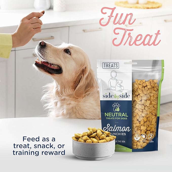 Side by Side Salmon Munchies - Neutral Freeze-Dried Training Treats - Ideal Dog Training Treats, Snack or Reward - Single Whole Raw Ingredient, Free of Artificial Additives - USA Made (4oz, Pack of 2)