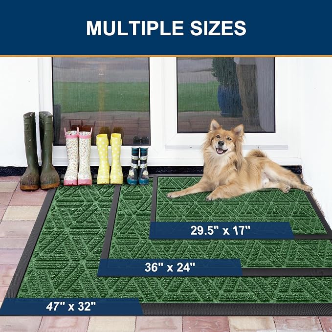 Smiry Front Door Mat Outside Entrance, Heavy Duty Sturdy Natural Rubber Doormat