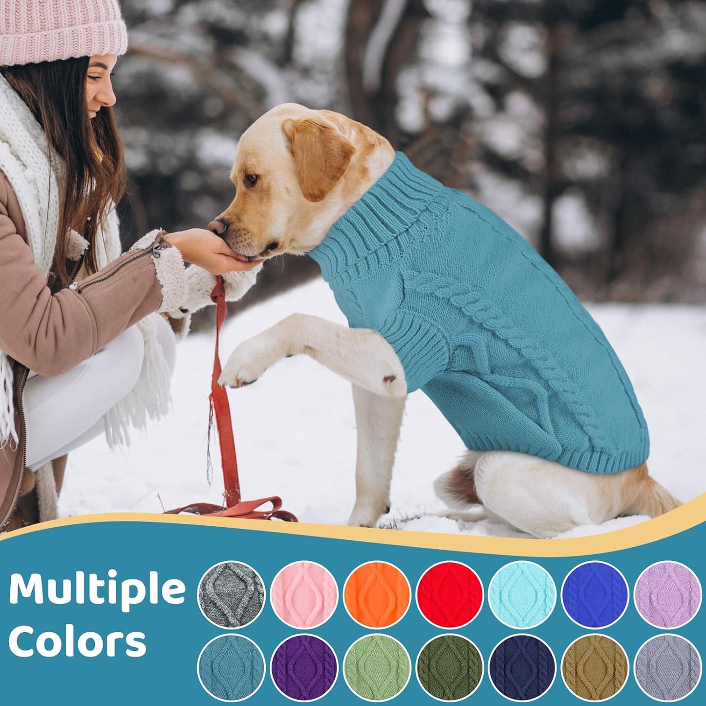 Queenmore Small Dog Pullover Sweater, Cold Weather Cable Knitwear, Classic Turtleneck Thick Warm Clothes for Chihuahua, Bulldog, Dachshund, Pug (Peacock Blue, X-Small)