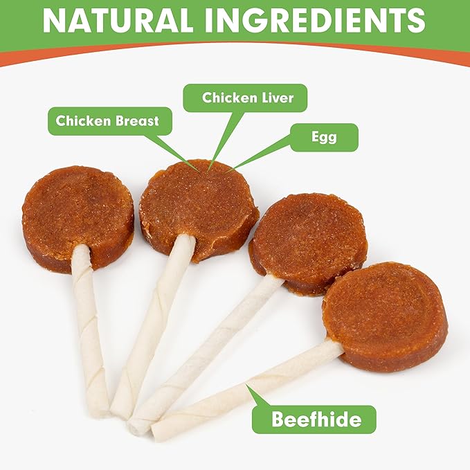 MON2SUN Lollipop Dog Treats, 4.5 Inch Chicken and Egg with Rawhide Twist Sticks, Healthy and Teeth Cleaning Snacks for Small Dogs, 10.58oz (15 Count-Pack of 1)