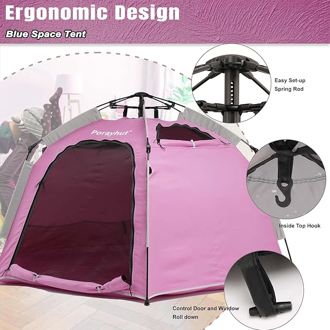 Portable Hexagon Kids Play Tent with LED Strip Lights Indoor Children Play House Easy Set-up Space Dream Tent for Night 4-5 Person & Birthday Gifts