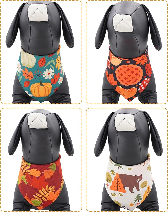 PET SHOW 50 Pack Fall Dog Bandanas Bulk Washable Thanksgiving Autumn Maple Leaves Scarves Puppy Pumpkin Triangle Bibs Kerchief Set Cats Girl Boy Grooming Accessories