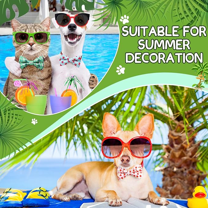 Hillban 50 Pcs Summer Collar Bow Ties for Dogs Hawaiian Dogs Collar Accessories for Pets Bow Ties Attachment with Elastic Bands Detachable Charms for Doggie Summer Hawaiian Costume