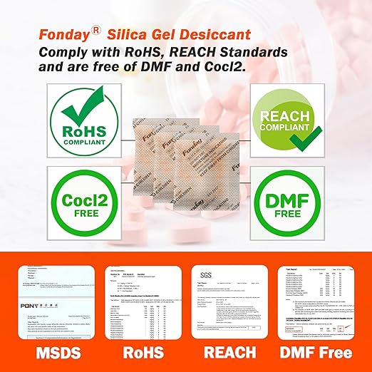 5g x 120 packs Fonday Rechargeable Silica Gel Desiccant Packets Food Grade Fast Reactivate Desiccant Bags Moisture Indicating Orange to Green
